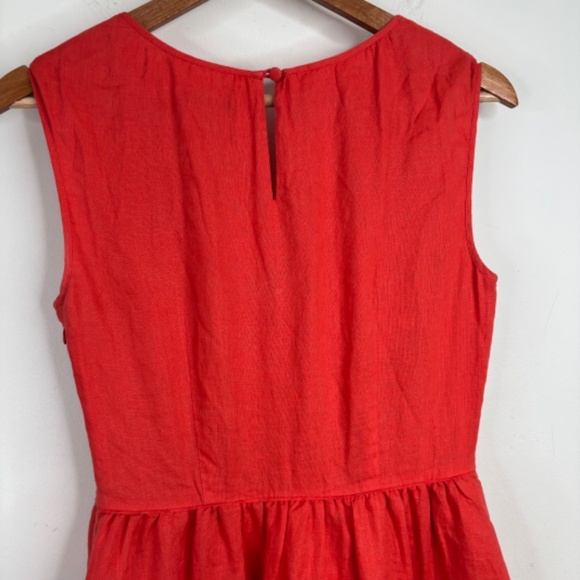 J Crew Linen Dress 2 Sleeveless Coral Keyhole Pocket Preppy Beach Coastal Resort - Picture 6 of 12